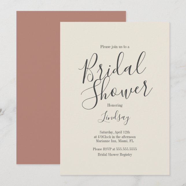 Invitación simple de tono terroso para ducha de no (Anverso / Reverso)