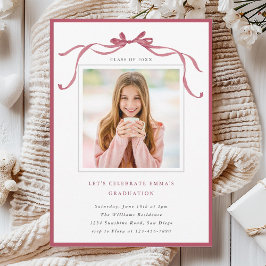 Invitación Simple Deep Blush Bow Graduation Party Photo
