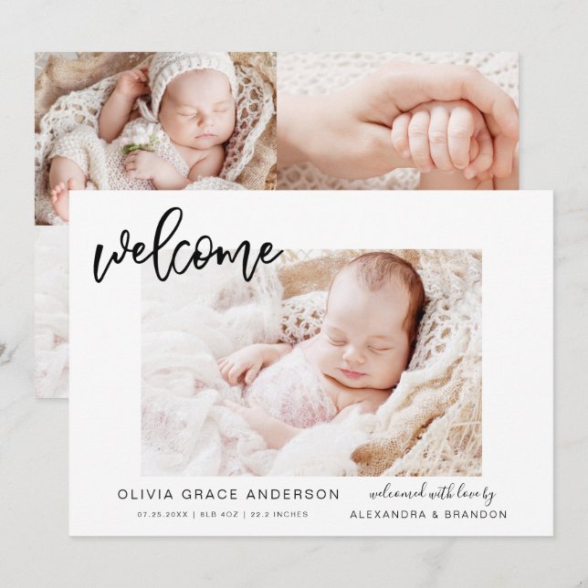 Invitación simple del bebé Collage de fotos elegan (Anverso / Reverso)