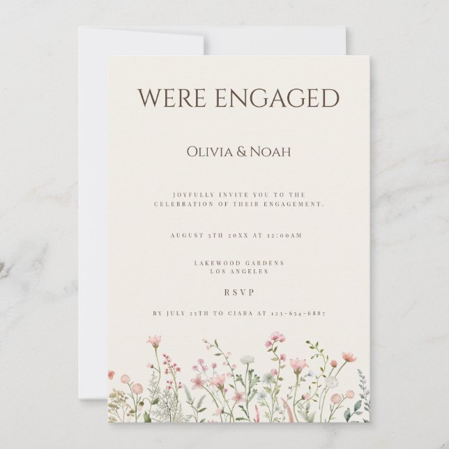 Invitación simple del Boho Wildflower Engagement P (Anverso)