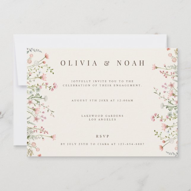 Invitación simple del Boho Wildflower Engagement P (Anverso)