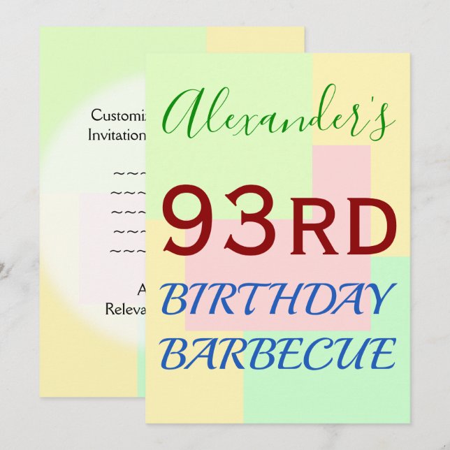 Invitación simple, divertida "93 BARBACOA DE CUMPL (Anverso / Reverso)