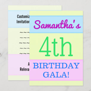 Invitación Simple, divertido "¡4to CUMPLEAÑOS GALA!" Invitaci