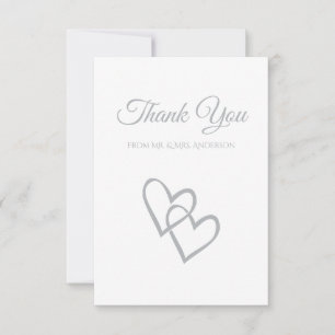 Invitación Simple Doble Corazón Gris Agradecimiento de Boda