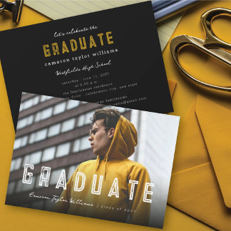 Invitación Simple Doble Línea Graduado Foto Fiesta de Graduac