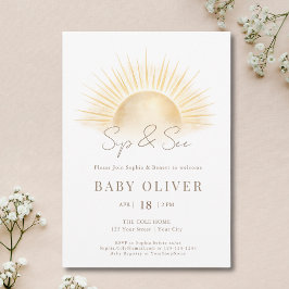 Invitación Simple Dorado Boho Sol Sorbo y Ver