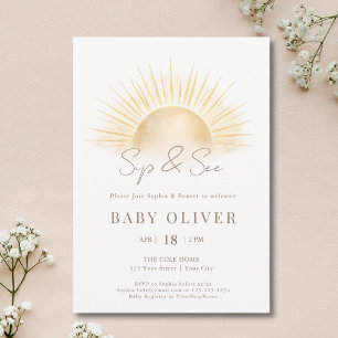 Invitación Simple Dorado Boho Sol Sorbo y Ver