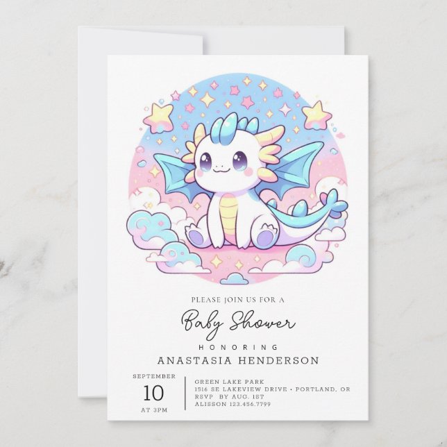 Invitación Simple Dragon Baby Shower (Anverso)