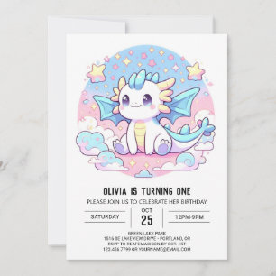 Invitación Simple Dragón Cuta Primer Cumpleaños