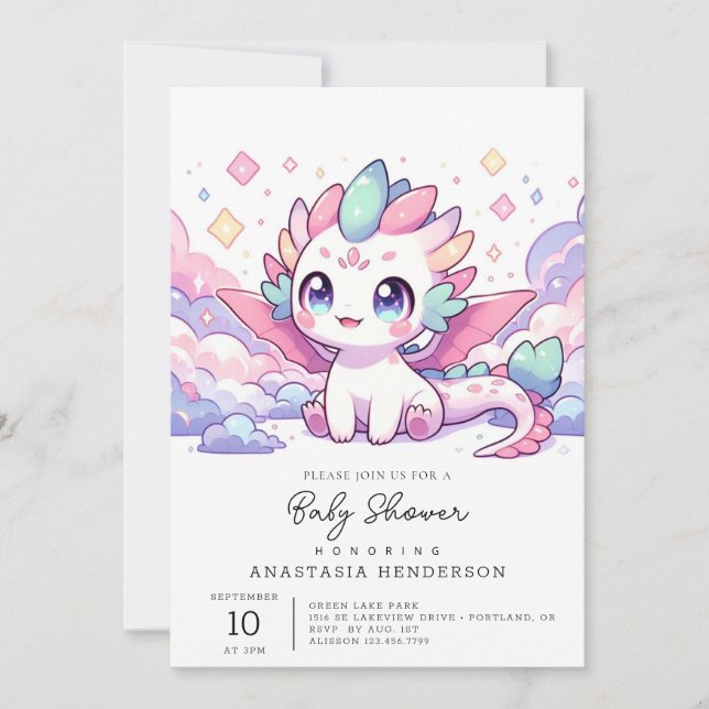 Invitación Simple Dragón mítico Baby Shower (Anverso)