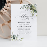 Invitación Simple Dusty Blue Eucalyptus Greenery Boda<br><div class="desc">Esta elegante colección presenta hojas de color agua mezcladas,  junto con un elegante tipo de letra de serif y sans delicados en negro,  con un monograma en la parte posterior. Elementos coincidentes disponibles.</div>