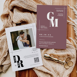 Invitación Simple Dusty Púrpura Moderno Boda Mínimo Código QR