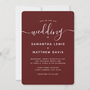 Invitación Simple elegancia caligrafía Borgoña Moody Boda