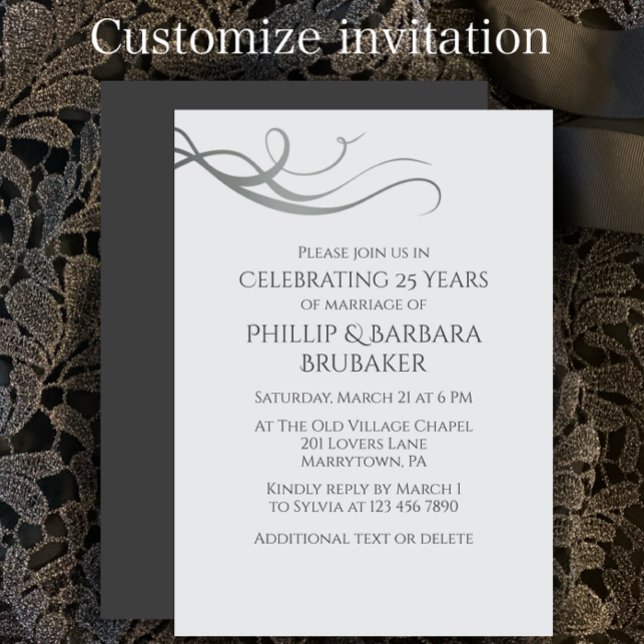 Invitación Simple Elegant 25th Wedding Anniversary Party  (Personalize this )