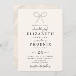 Invitación Simple Elegant Antique Pearl Pearl Bow Wedding