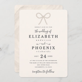 Invitación Simple Elegant Antique Pearl Pearl Bow Wedding