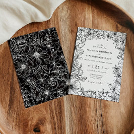 Invitación Simple Elegant Black White Floral Garden Wedding