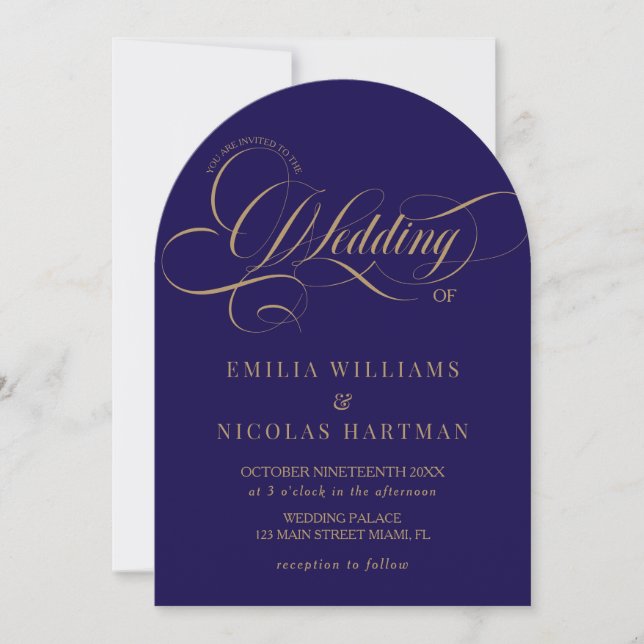 Invitación Simple Elegant Blue All In One Wedding (Anverso)