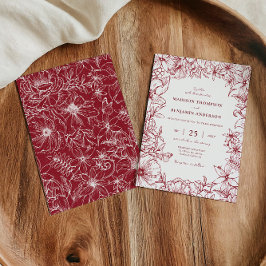 Invitación Simple Elegant Burgundy Floral Garden Wedding