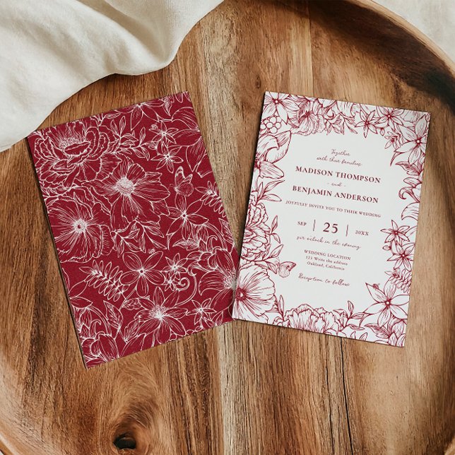 Invitación Simple Elegant Burgundy Floral Garden Wedding (Subido por el creador)