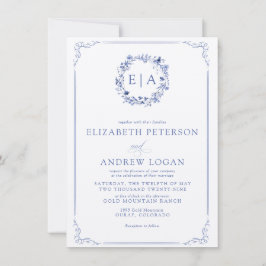 Invitación Simple Elegant  Calligraphy  Floral Wreath Wedding