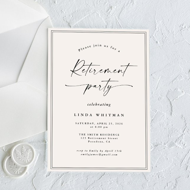 Invitación Simple Elegant Calligraphy Script Retirement Party (Subido por el creador)