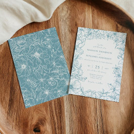 Invitación Simple Elegant Dusty Blue Floral Garden Wedding