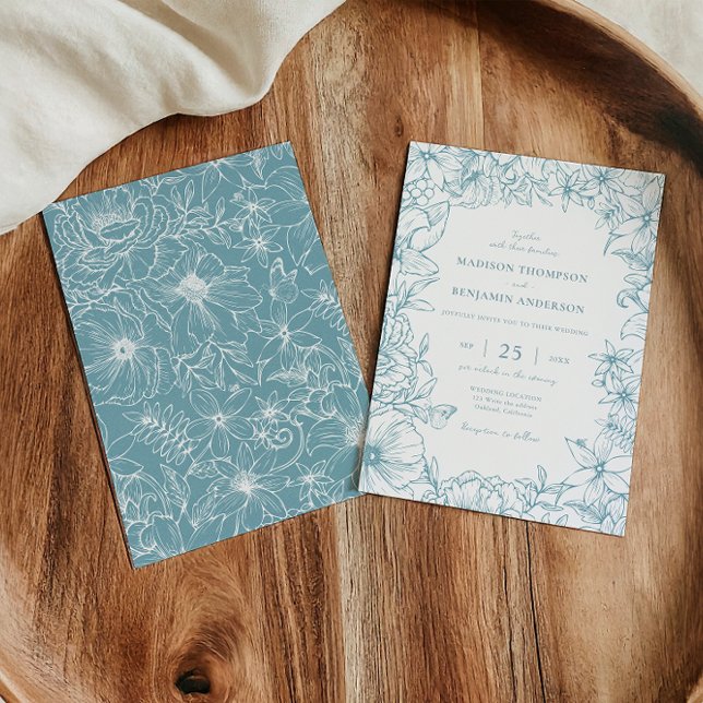 Invitación Simple Elegant Dusty Blue Floral Garden Wedding (Subido por el creador)