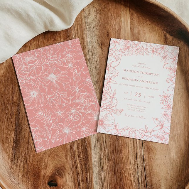 Invitación Simple Elegant Dusty Pink Floral Garden Wedding (Subido por el creador)