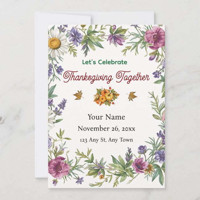 Invitación Simple Elegant Flower Framed Friendsgiving (Anverso)