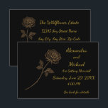 Invitación Simple Elegant Gold & Black Line Art Rose Wedding<br><div class="desc">Add your personal details to this simple yet elegant line art gold rose with a midnight black background.</div>
