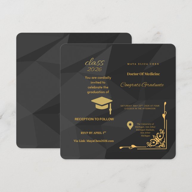 Invitación Simple Elegant MD Medical School Invite | Customiz (Anverso / Reverso)
