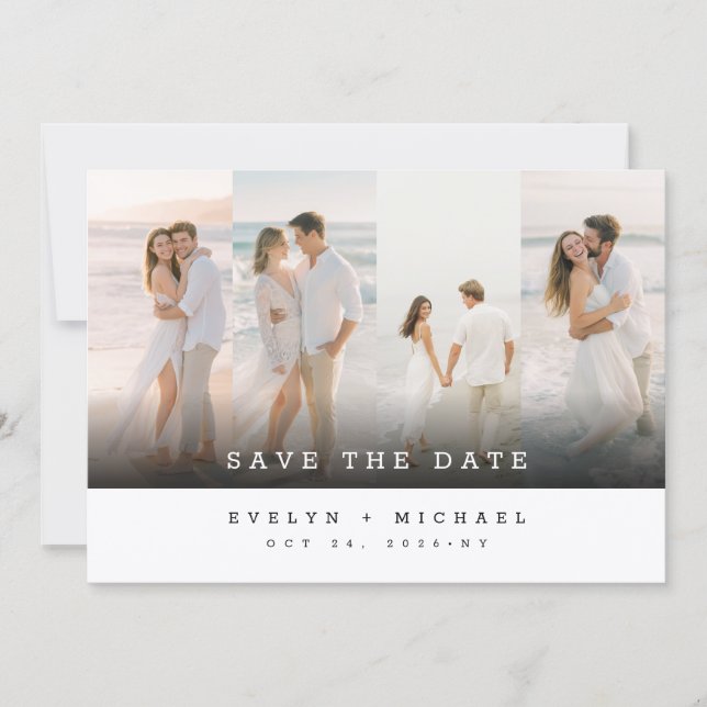 Invitación Simple Elegant Photo Collage Wedding Save The Date (Anverso)