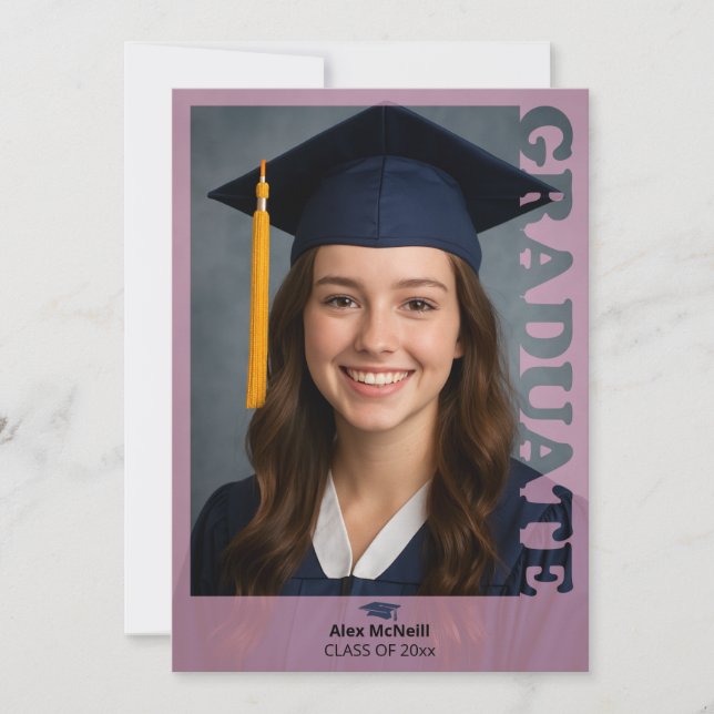 Invitación Simple Elegant Pink Photo Template Graduation (Anverso)