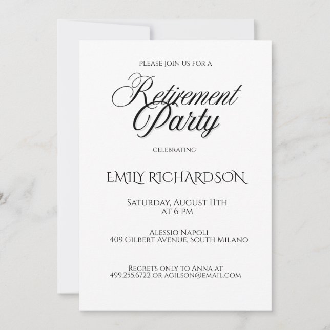 Invitación Simple Elegant Retirement Party Invitation (Anverso)
