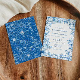 Invitación Simple Elegant Royal Blue Floral Garden Wedding