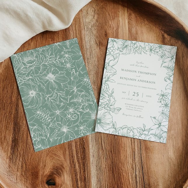 Invitación Simple Elegant Sage Green Floral Garden Wedding (Subido por el creador)