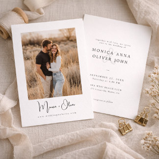 Invitación Simple Elegant Script Photo Budget Wedding