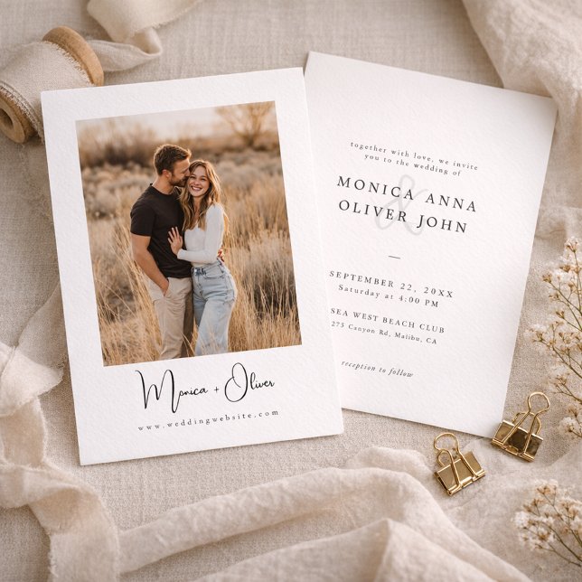 Invitación Simple Elegant Script Photo Budget Wedding (Subido por el creador)