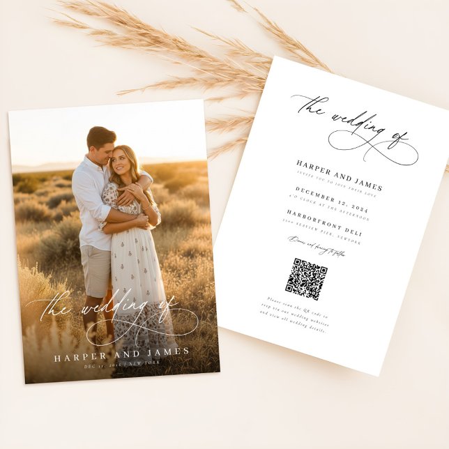 Invitación Simple Elegant Script QR Code Photo Budget Wedding (Subido por el creador)