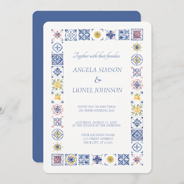 Invitación Simple Elegant Tiles Amalfi Coast Italy Wedding (Anverso / Reverso)