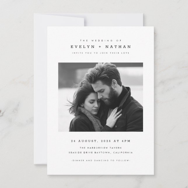 Invitación Simple Elegant Typography QR Code Photo Wedding (Anverso)