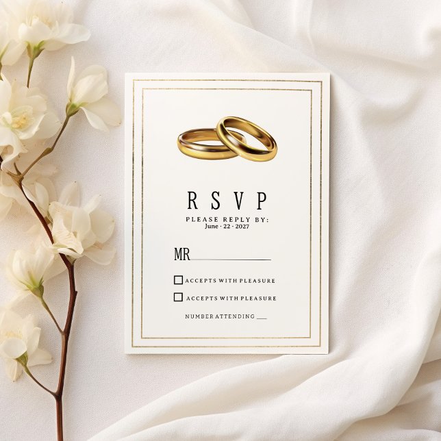 Invitación Simple elegant white and gold rings RSVP (Simple elegant white and gold rings RSVP )