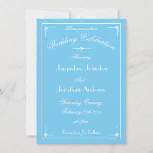 Invitación Simple Elegante Azul Acuático y Blanco Letra Fancy