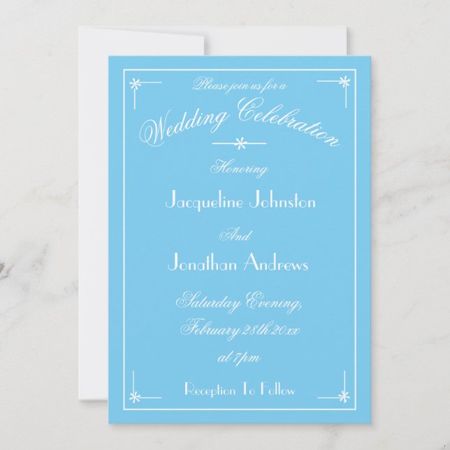 Invitación Simple Elegante Azul Acuático y Blanco Letra Fancy (Anverso)