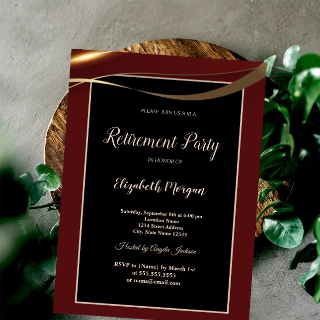 Invitación Simple Elegante Burgundy Jubilación  (Subido por el creador)