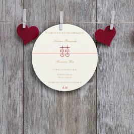 Invitación Simple Elegante Doble Felicidad Bodas Redondas