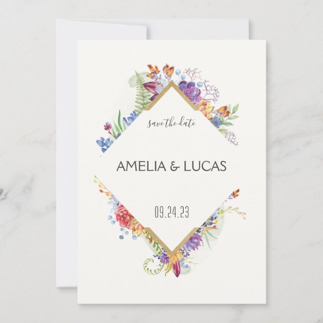 Invitación Simple Elegante Flores de Hojas Boda Salvar la Fec (Anverso)