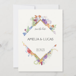 Invitación Simple Elegante Hojas Florales Boda Guardar La Fec