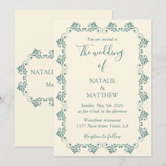 Invitación Simple, elegante, minimalista, adorno de damasco